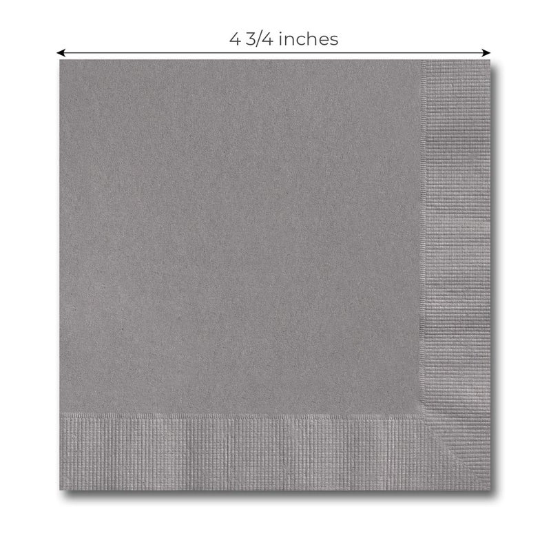 Canopy Street Pewter Beverage Napkins / 100 Count 3 Ply Gray Napkin Pack / 4 3/4" x 4 3/4" Square Grey Cocktail Napkins - Image 2